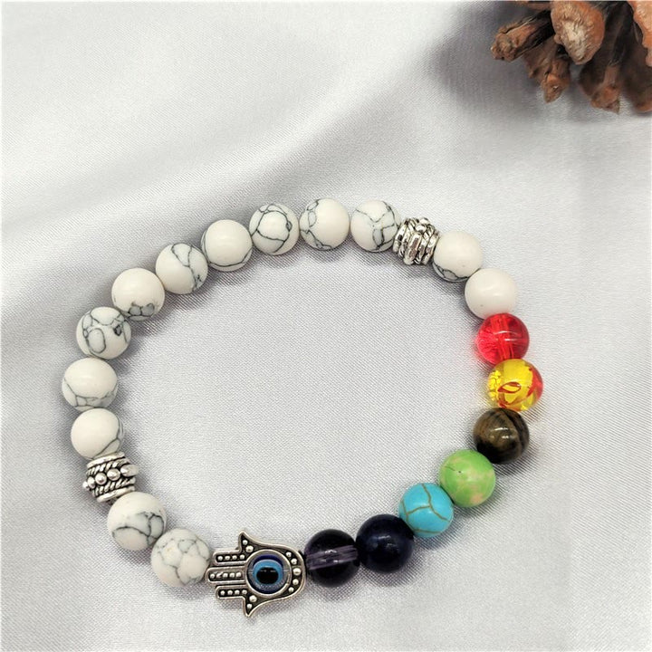 Bracelet de perles colorées Olivenorma avec mauvais œil et chakra Hamsa