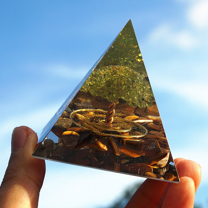 Olivenorma Racines du Courage Péridot et Oeil de Tigre Arbre de Vie Pyramide d'Orgone - image 4