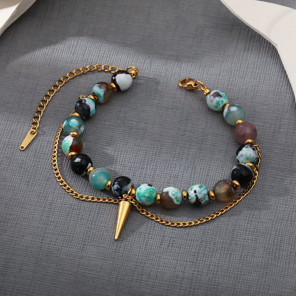 Bracelet Olivenorma en acier inoxydable 18 carats avec turquoise africaine multicolore