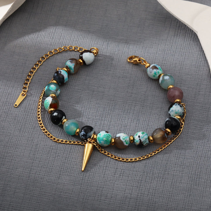 Bracelet Olivenorma en acier inoxydable 18 carats avec turquoise africaine multicolore