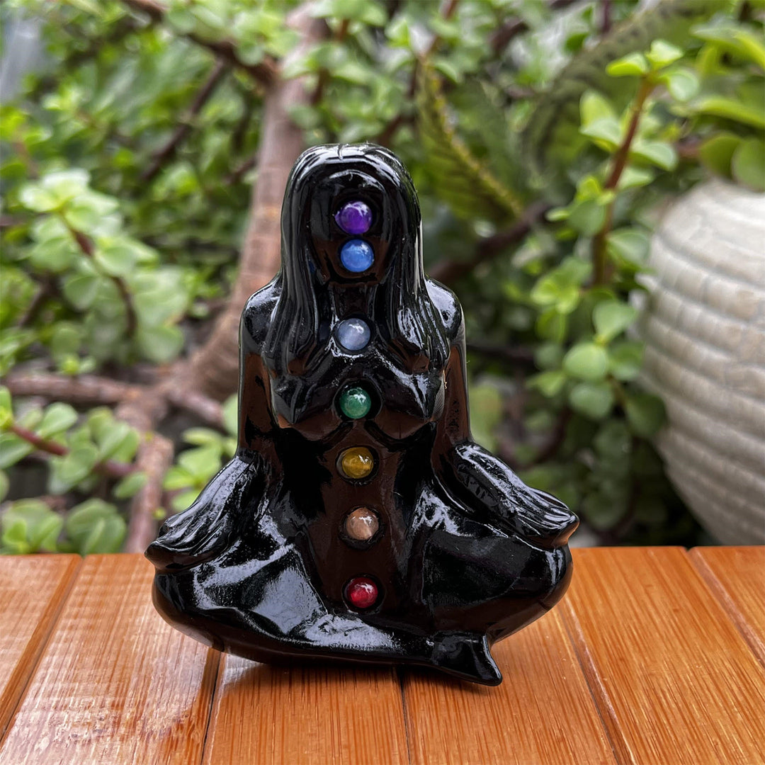 Décoration de pierres précieuses païennes de déesse du yoga des chakras d'obsidienne Olivenorma