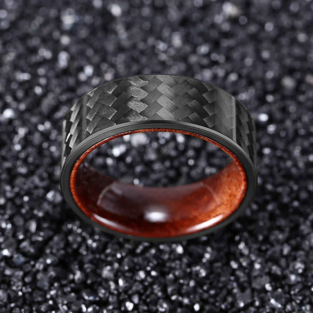 Bague en bois de tonneau de whisky en fibre de carbone sergé noir Olivenorma de 8 mm