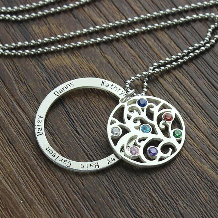 Collier avec pierre de naissance gravée du nom de l'arbre de vie Olivenorma