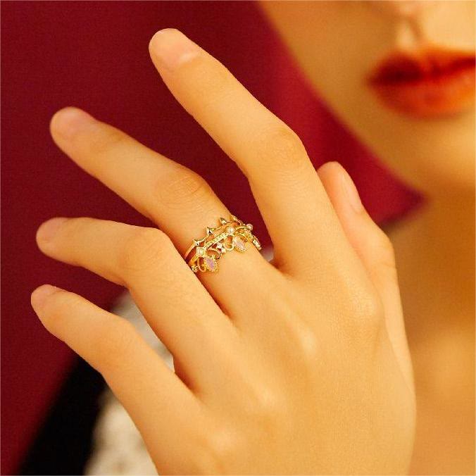 Bague Couronne Raiponce avec Perles d'Eau Douce et Opalite Olivenorma