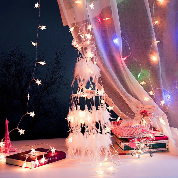 Attrape-rêves à LED avec plumes à double cercle Olivenorma