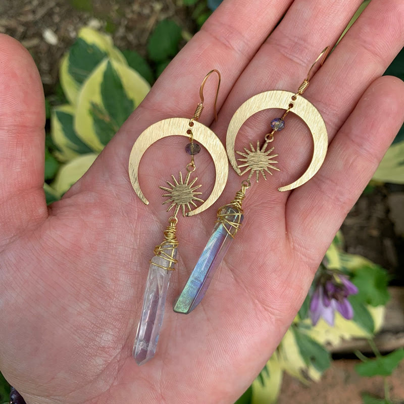 Boucles d'oreilles en cristal irrégulier croissant et étoile Olivenorma