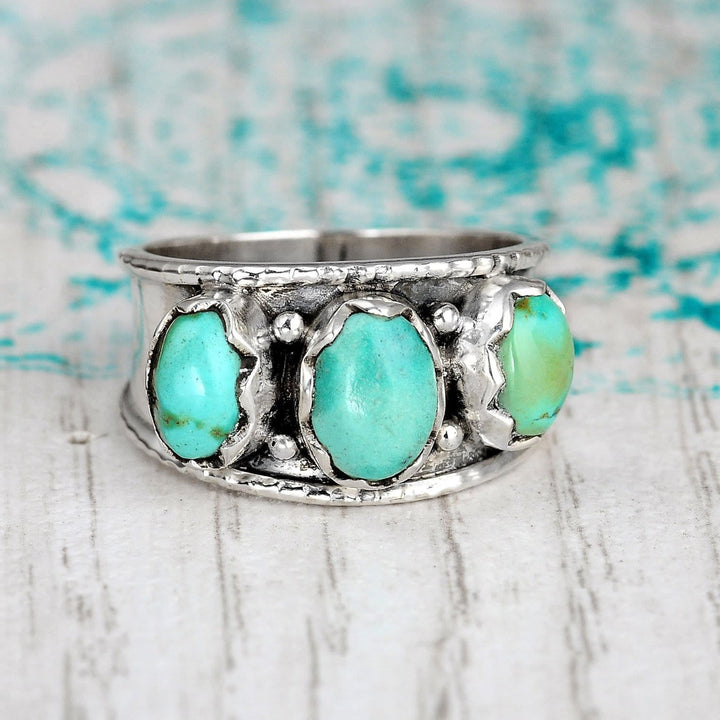 Bague à trois pierres turquoise bohème Olivenorma