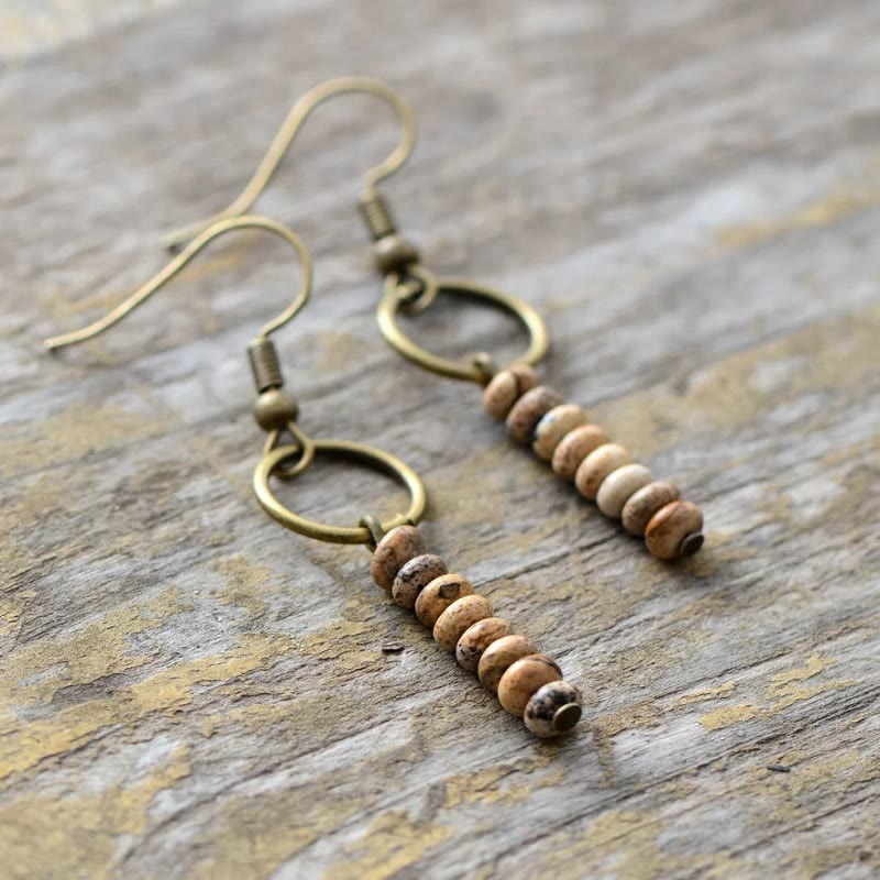 Boucles d'oreilles en perles de roue en quartz fraise, bronzite et agalmatolite Olivenorma