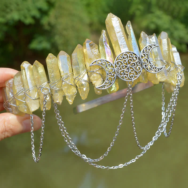 Couronne de cristal naturel de déesse de croissant de lune Olivenorma