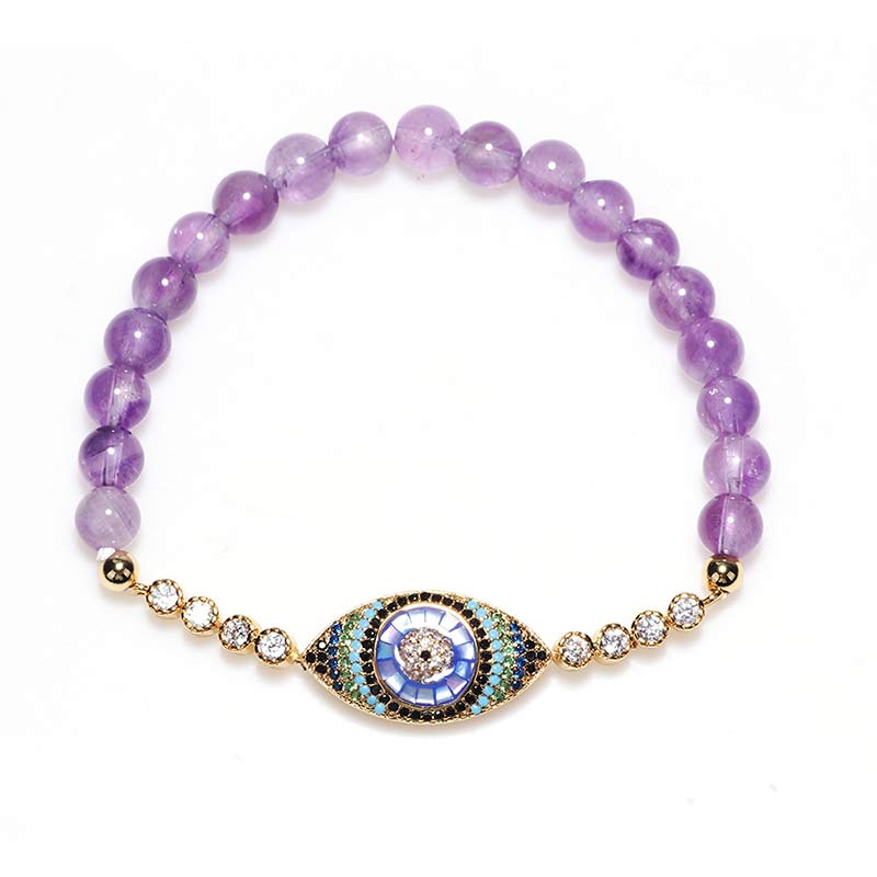 Bracelet de guérison Olivenorma avec symbole du mauvais œil en améthyste
