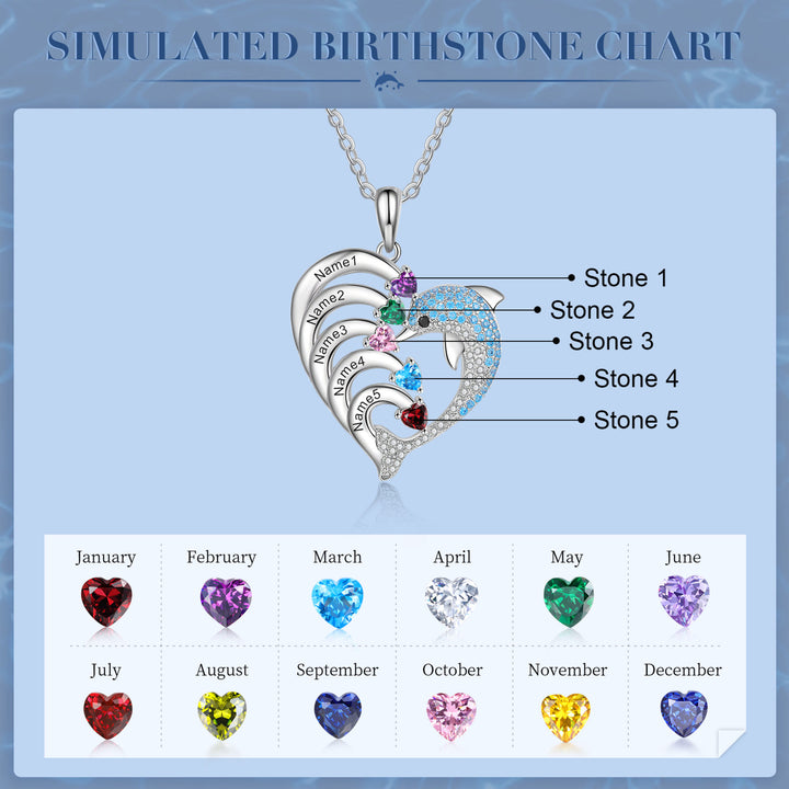 Collier avec pendentif en pierre gravée en forme de cœur et de dauphin Olivenorma