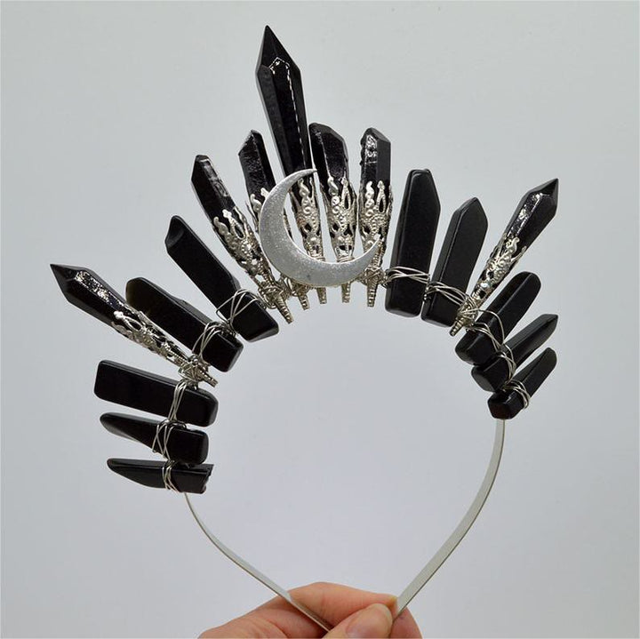 Couronne en cristal naturel de lune argentée faite à la main Olivenorma - Obsidienne - image 5