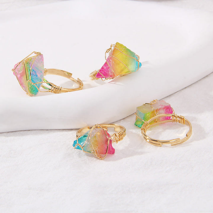 Bague en pierre précieuse naturelle irrégulière enroulée en fil de fer brut Olivenorma