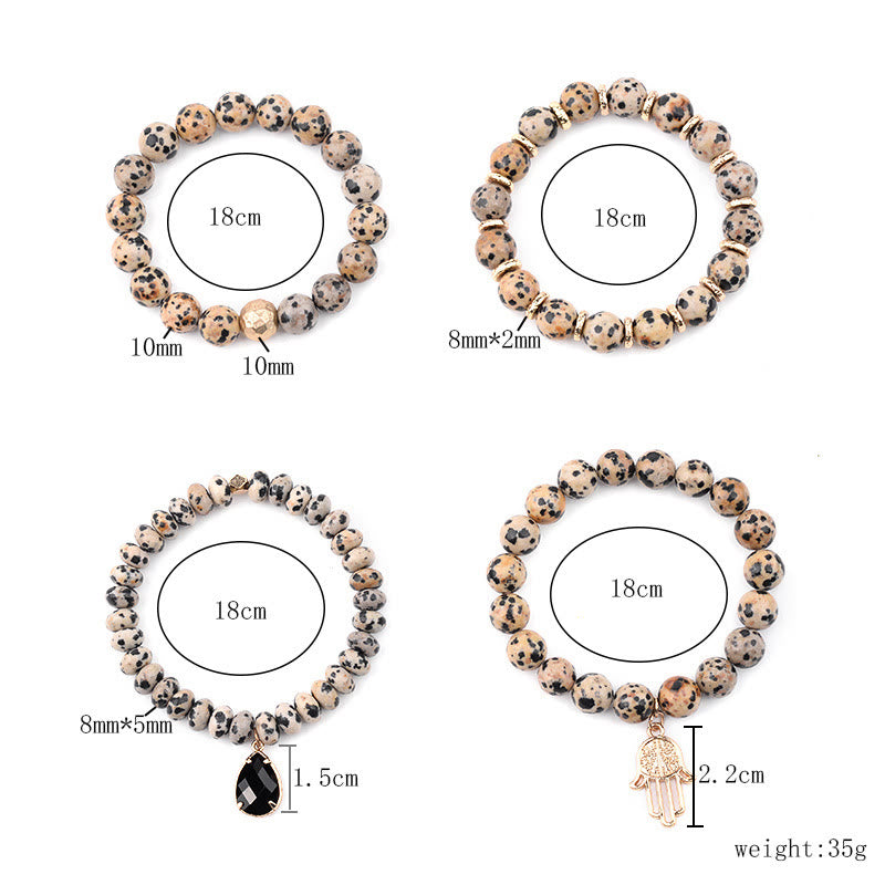 Bracelet pendentif Hamsa en obsidienne et jaspe dalmatien naturel Olivenorma