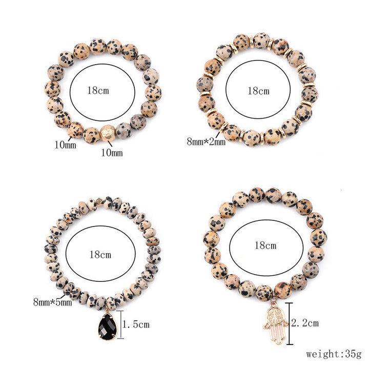 Bracelet pendentif Hamsa en obsidienne et jaspe dalmatien naturel Olivenorma