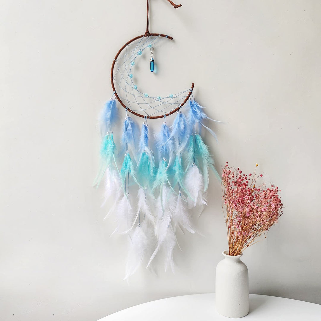 Attrape-rêves pendentif lune avec topaze bleue Olivenorma