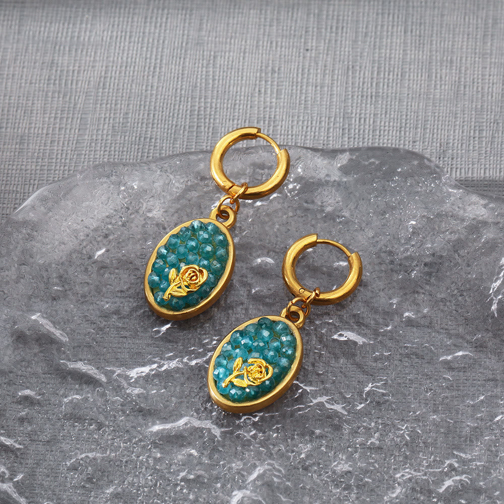 Boucles d'oreilles pendantes ovales en tourmaline rose écrasée Olivenorma Paraiba