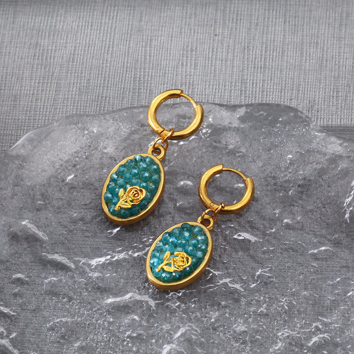 Boucles d'oreilles pendantes ovales en tourmaline rose écrasée Olivenorma Paraiba