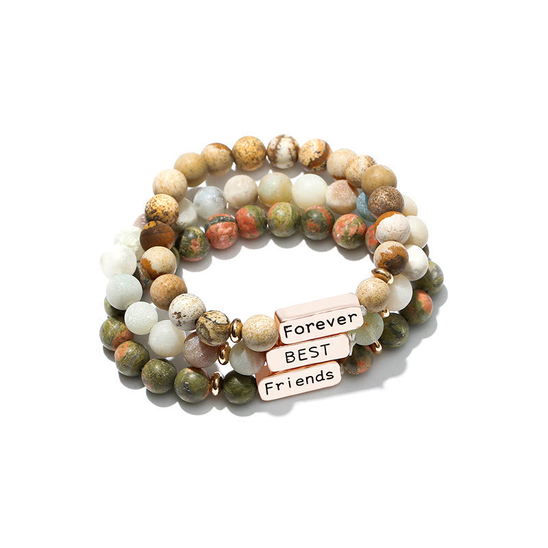 Ensemble de 3 bracelets gravés Olivenorma Natural Gemstone Best Friend Forever