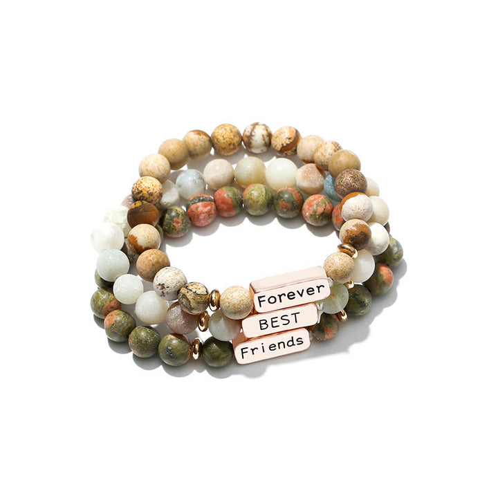 Ensemble de 3 bracelets gravés Olivenorma Natural Gemstone Best Friend Forever