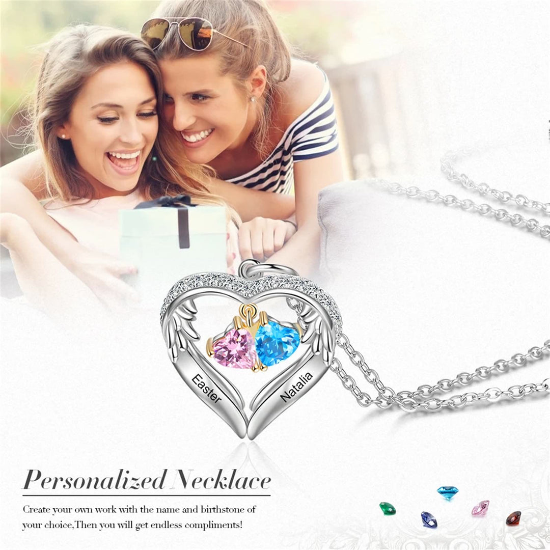 Collier avec pierre de naissance personnalisée et nom gravé en zircone cubique Olivenorma