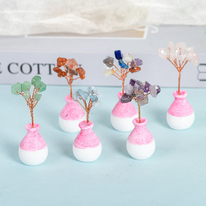 Vase en cristal rose avec arbre de vie et pierres précieuses décoratives Olivenorma