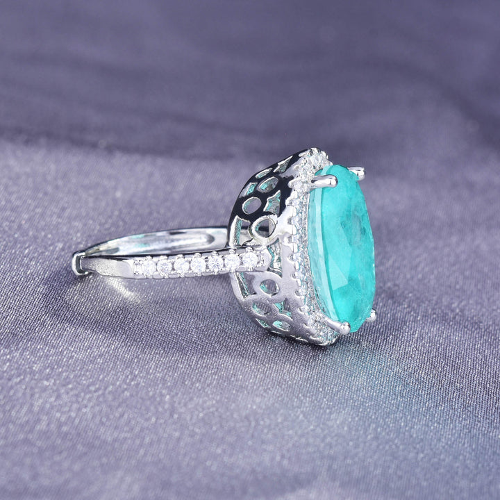 Bague de fiançailles ajustable Olivenorma avec grande tourmaline Paraiba ovale