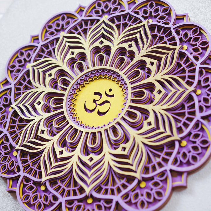 Décoration murale sculptée 3D Olivenorma violet rose Om Hamsa Chakra