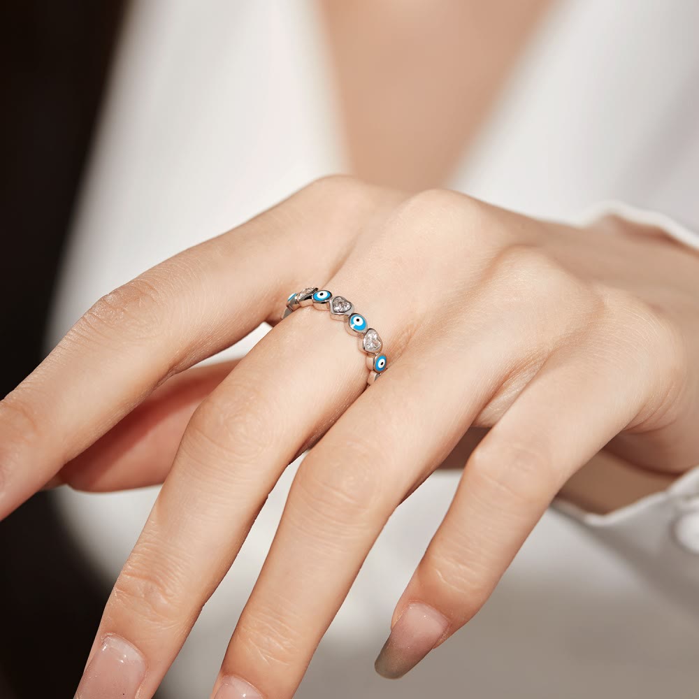 Bague Olivenorma en argent sterling S925 avec zircon blanc et cœur œil mauvais