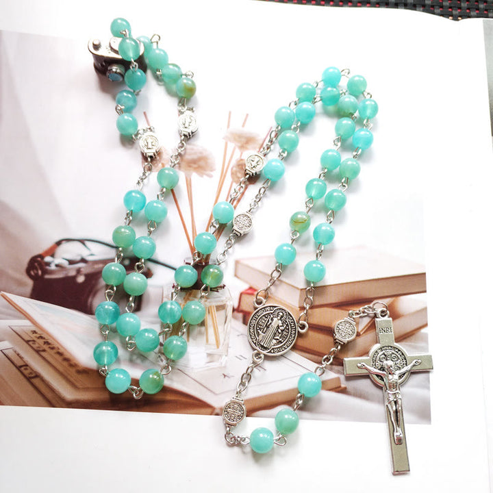 Collier pendentif chapelet en forme de croix et médaille d'amazonite Olivenorma - image 3