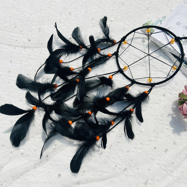 Attrape-rêves d'Halloween Olivenorma en plumes noires et perles orange