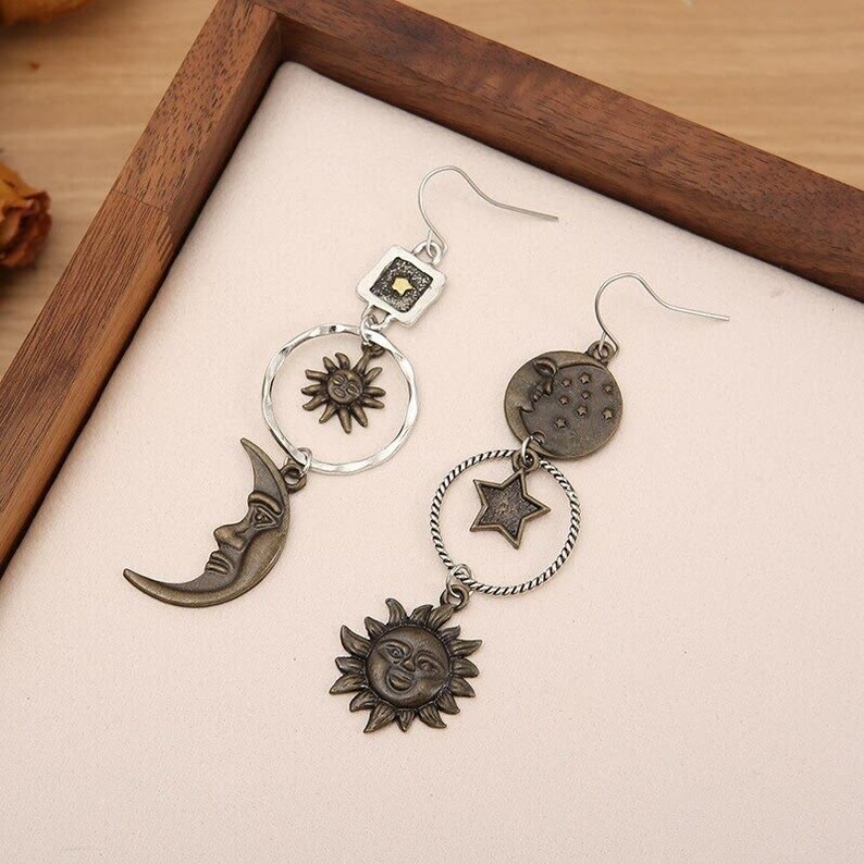 Boucles d'oreilles pendantes Olivenorma Face Sun Moon Boucles d'oreilles bohèmes