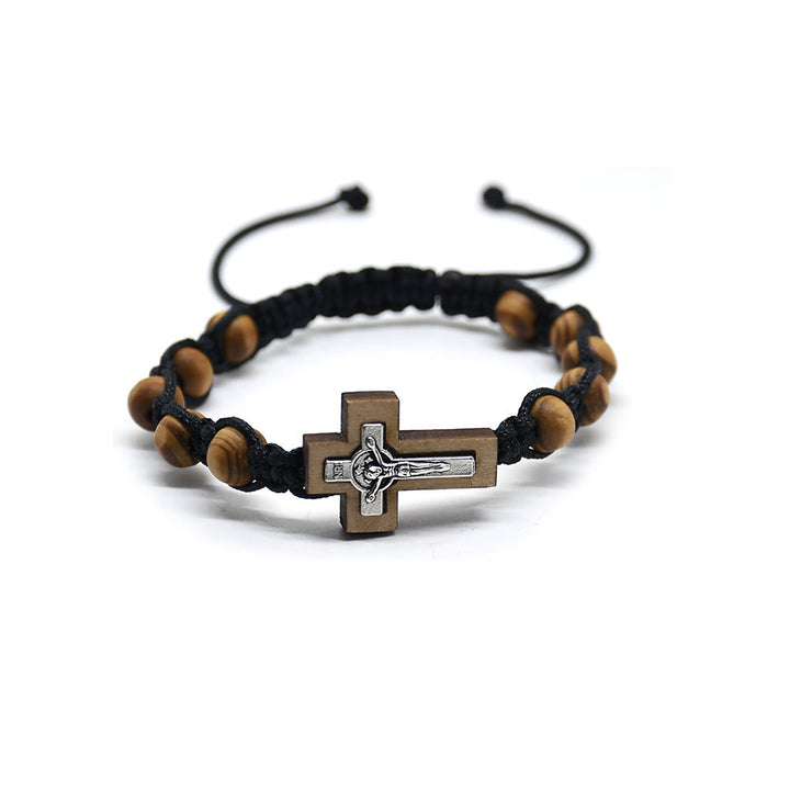 Bracelet chapelet en bois avec croix de Jésus Olivenorma