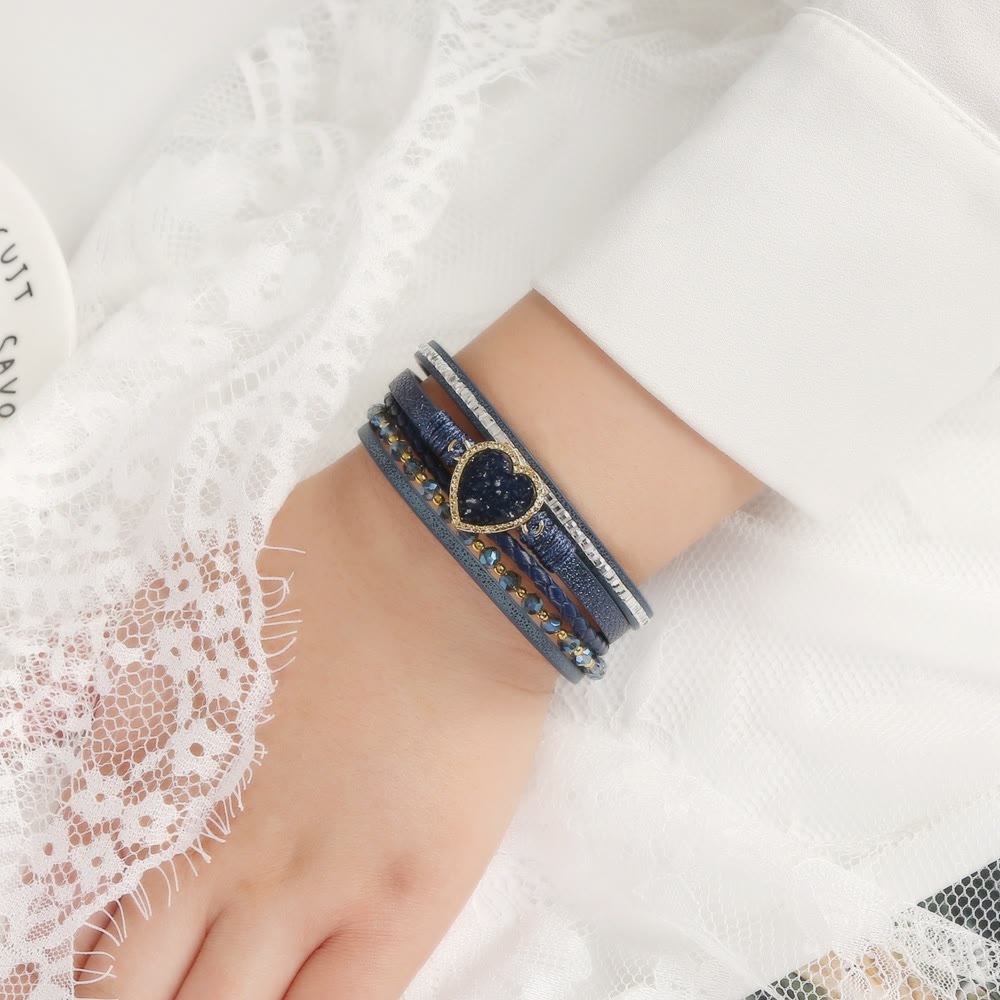 Bracelet en cuir tressé multicouche en forme de cœur Olivenorma