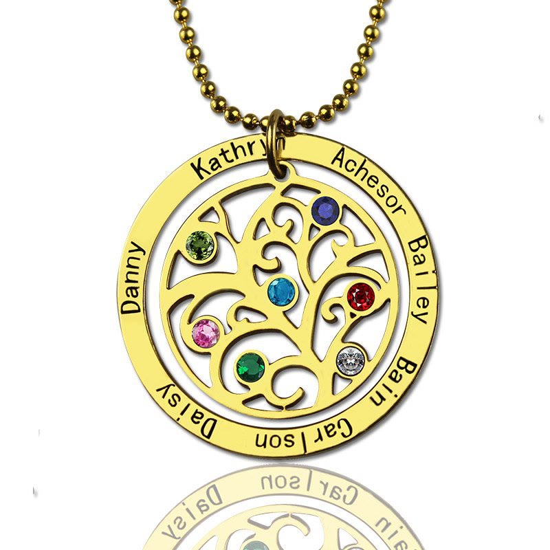 Collier avec pierre de naissance gravée du nom de l'arbre de vie Olivenorma