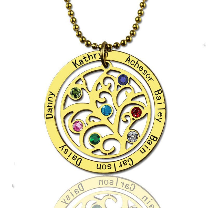 Collier avec pierre de naissance gravée du nom de l'arbre de vie Olivenorma