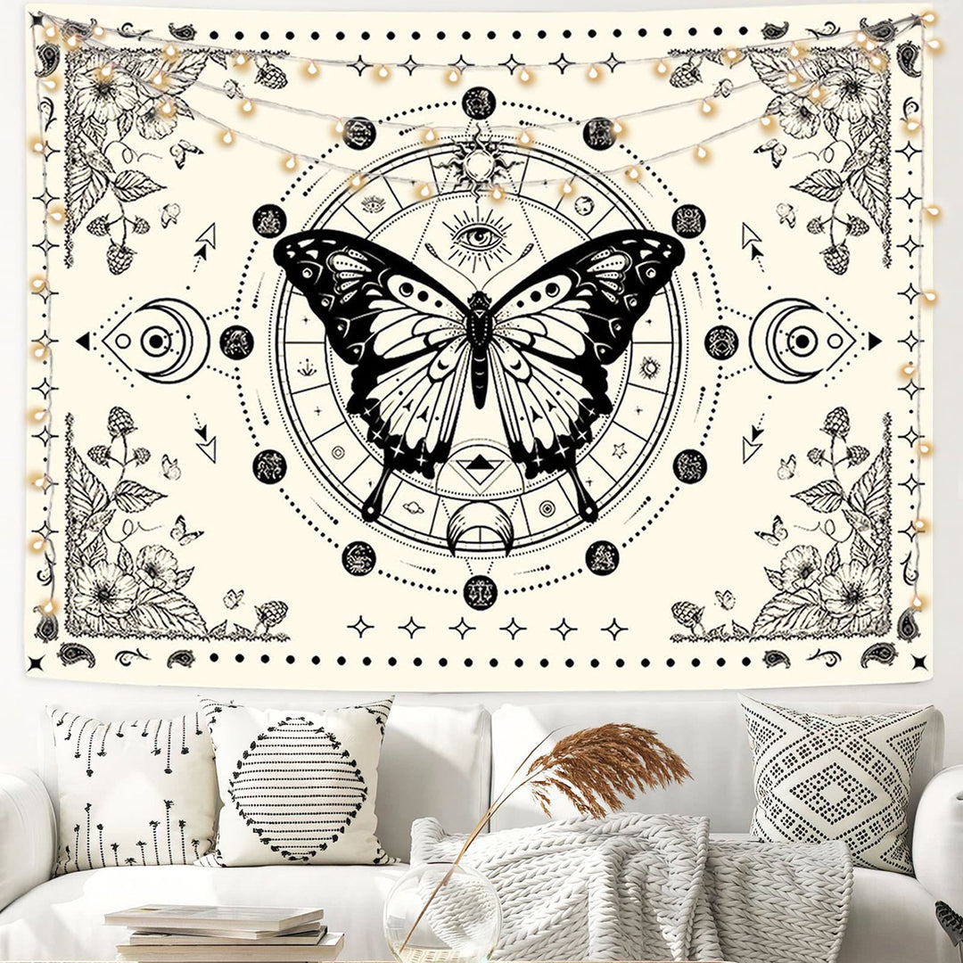 Tapisserie beige Olivenorma, papillon noir, fleur de lune
