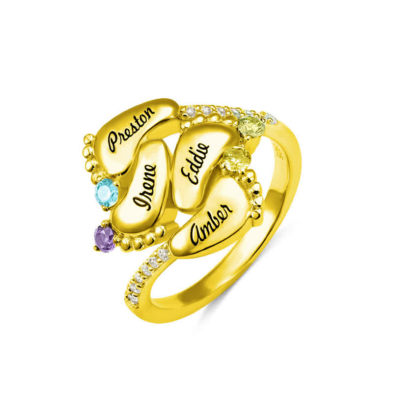 Bague créative avec pierres de naissance gravées pour pieds de bébé Olivenorma