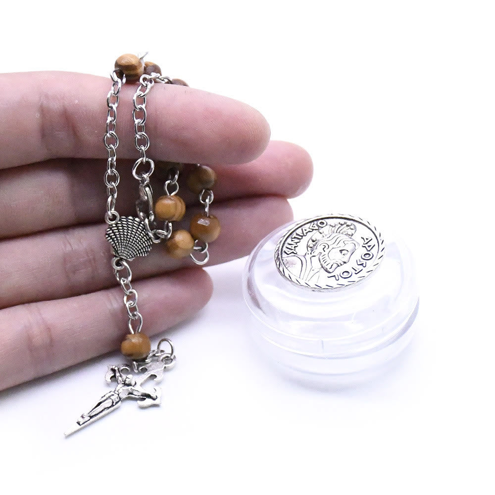 Bracelet chapelet en perles de bois Olivenorma de 6 mm avec croix