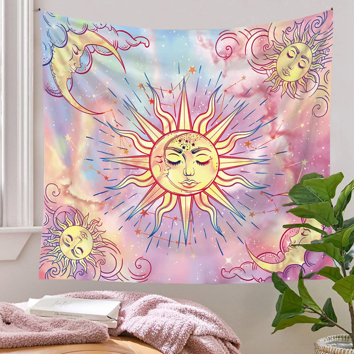 Tapisserie Olivenorma rose pastel tie dye soleil lune ciel
