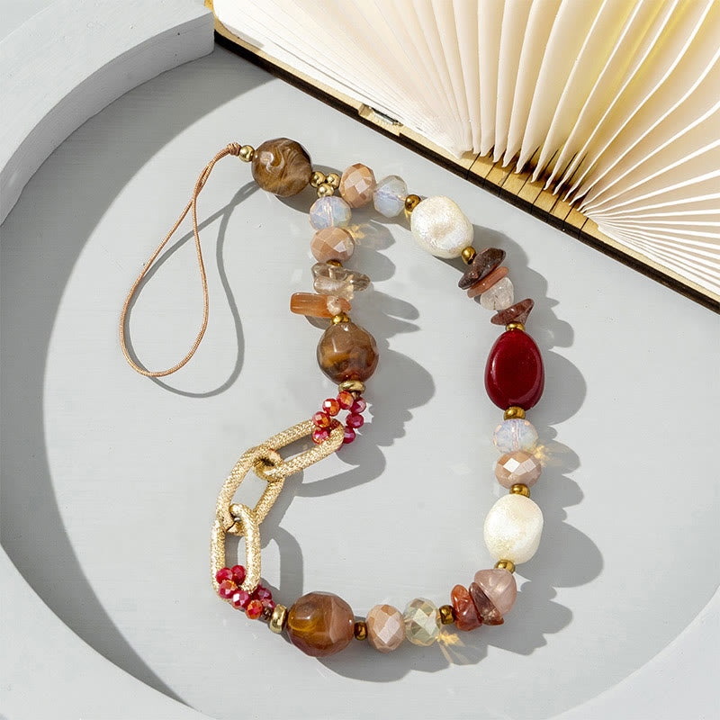 Sangle de téléphone en chaîne perlée en pierre naturelle irrégulière Olivenorma