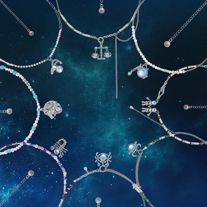 Collier pendentif en alliage avec pierre de lune et zodiaque Olivenorma