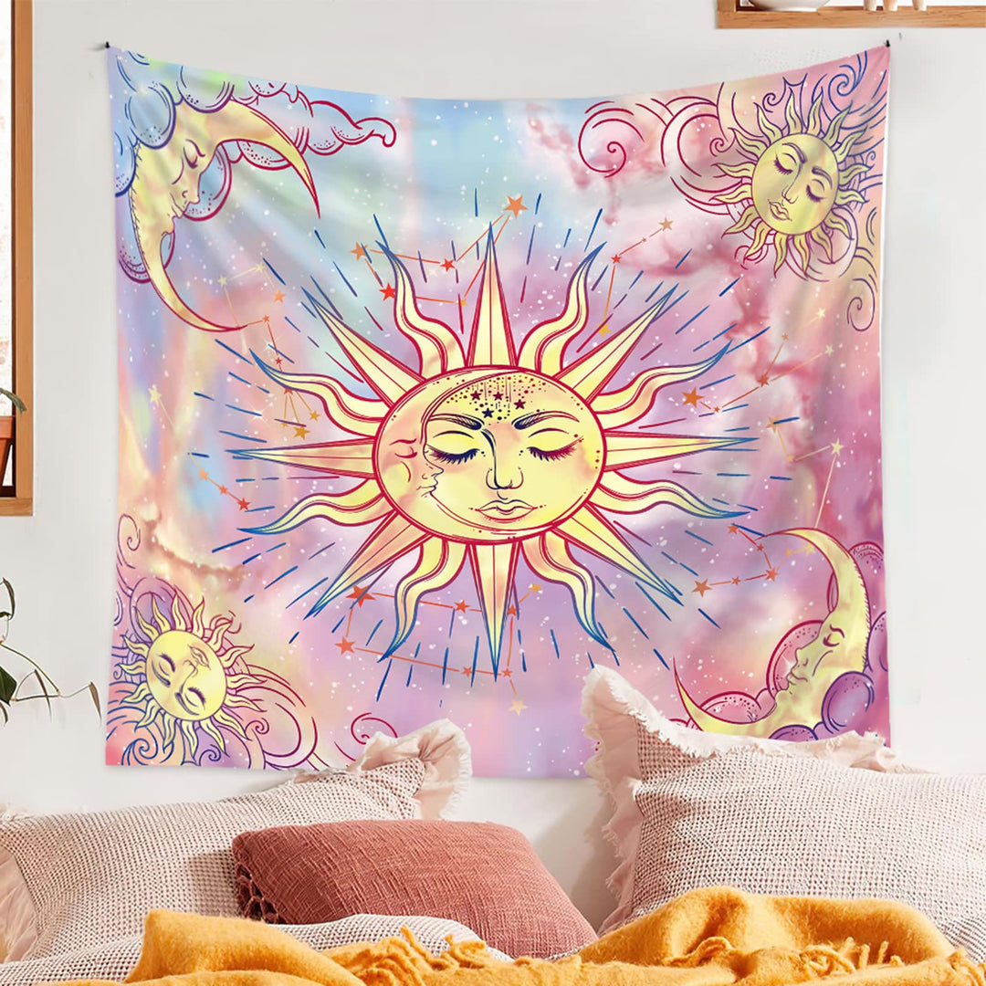 Tapisserie Olivenorma rose pastel tie dye soleil lune ciel