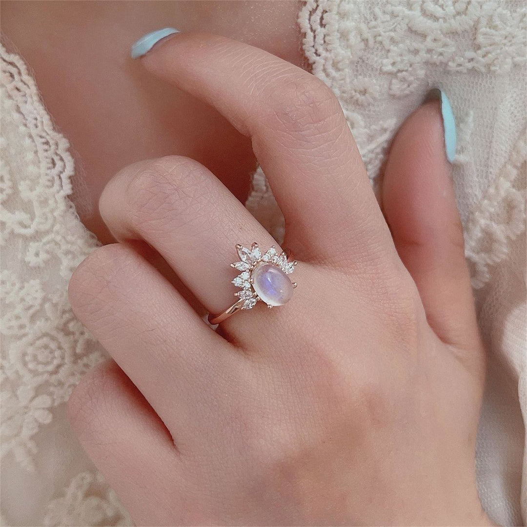Bague en argent sterling S925 avec opale de pierre de lune ovale Olivenorma