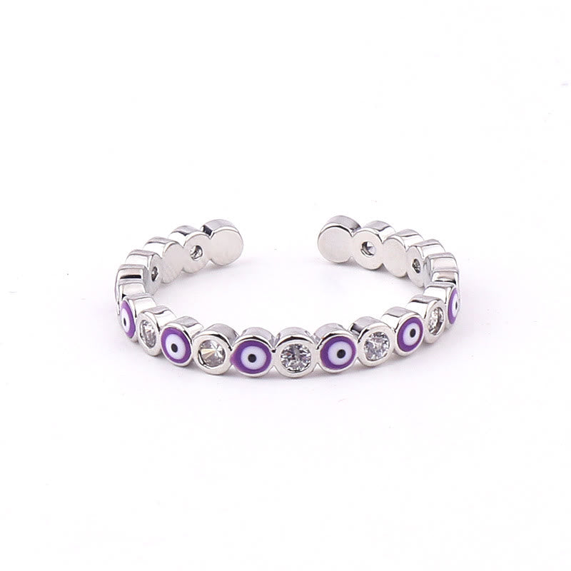 Bague ajustable en zircon blanc avec mauvais œil coloré Olivenorma