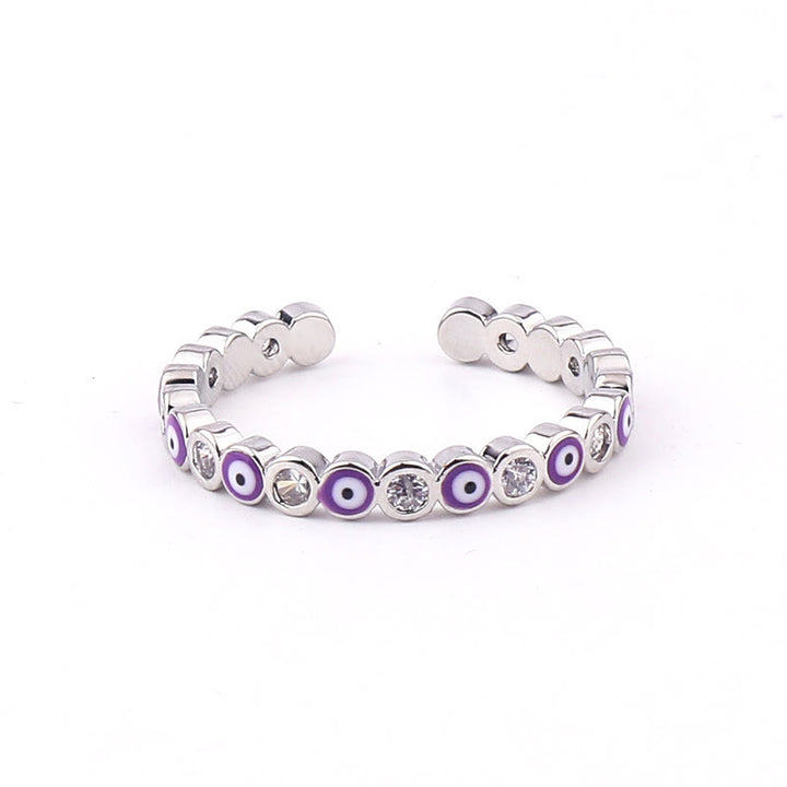 Bague ajustable en zircon blanc avec mauvais œil coloré Olivenorma