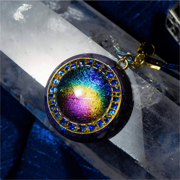 Collier Orgone avec pendentif étoile en tourmaline arc-en-ciel et bague chrono Olivenorma