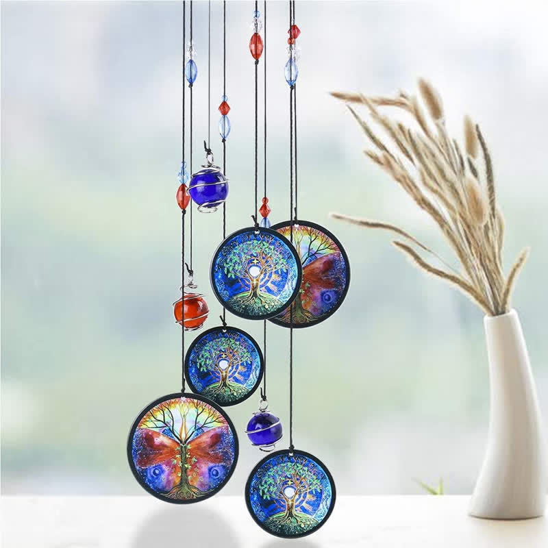 Carillon éolien arc-en-ciel avec papillons et arbre de vie Olivenorma