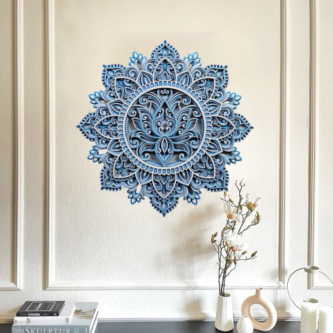 Peinture murale 3D Mandala Lotus Bleu Olivenorma