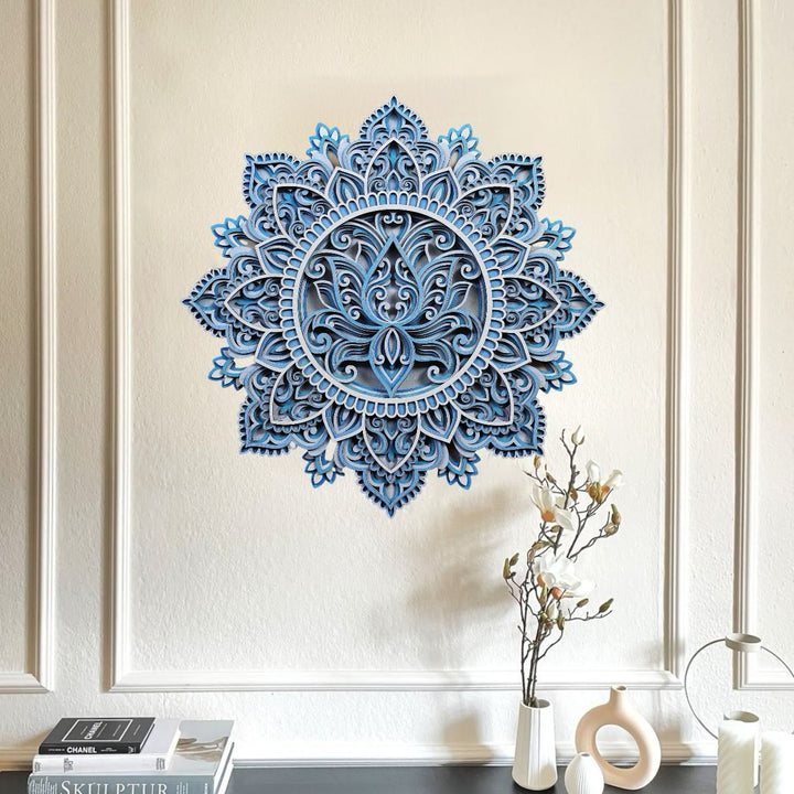 Peinture murale 3D Mandala Lotus Bleu Olivenorma